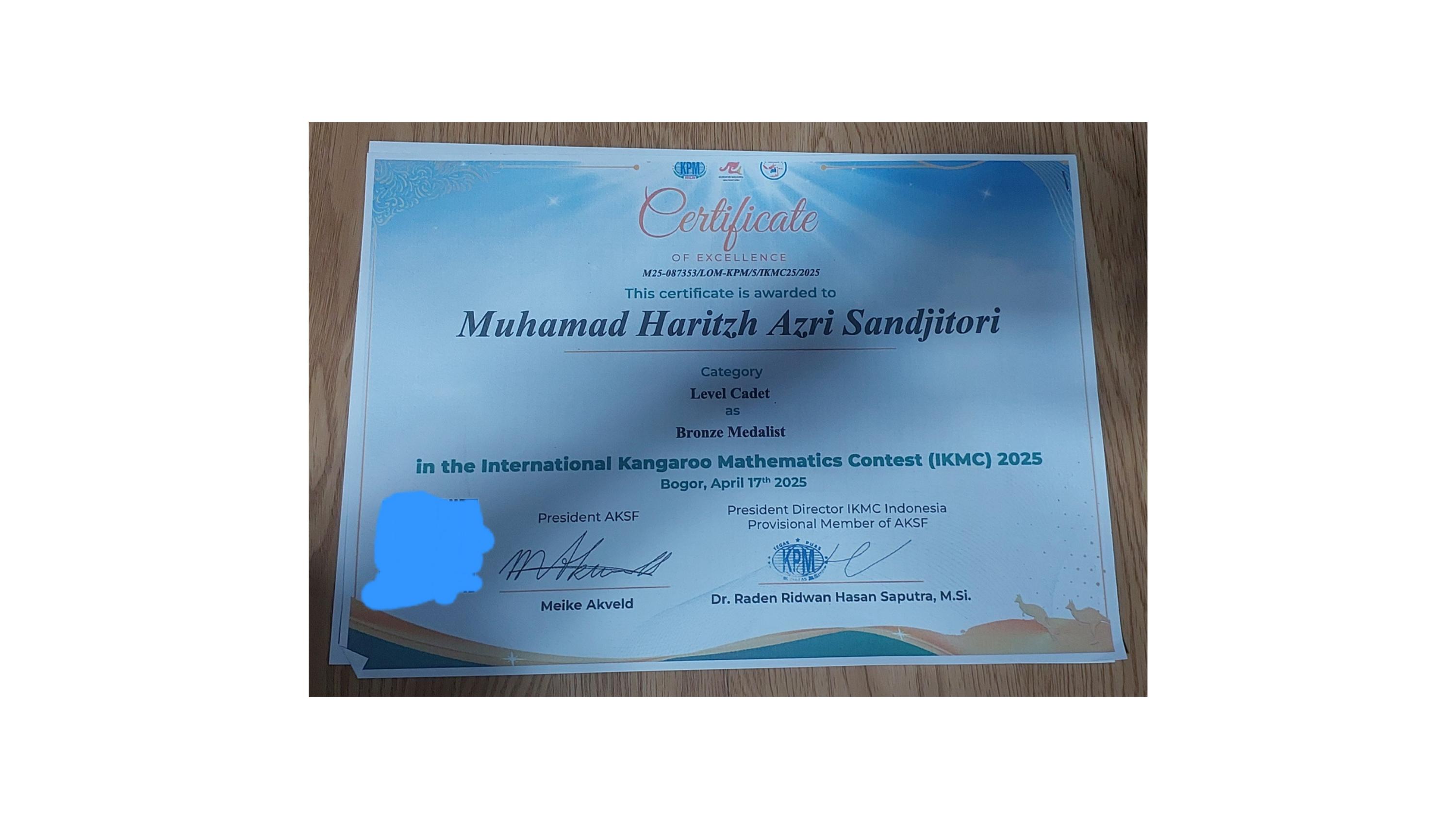 Sertifikat Bronze Medalist IKMC 2025