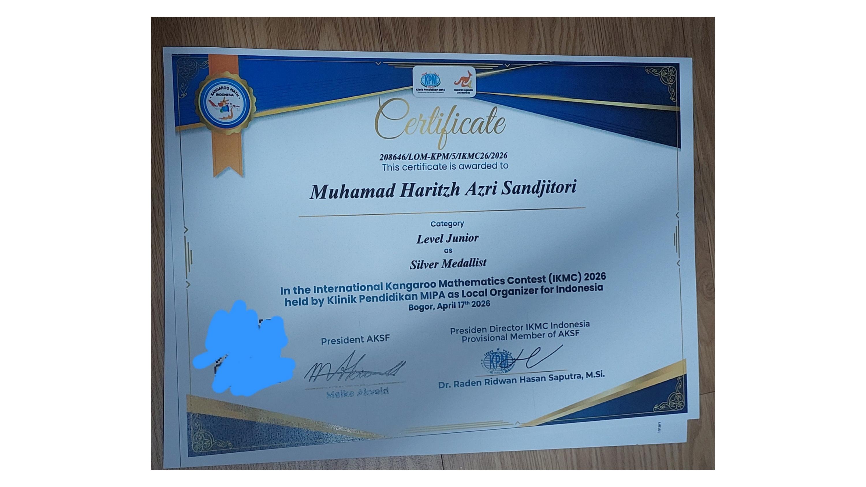 Sertifikat Silver Medallist IKMC 2026