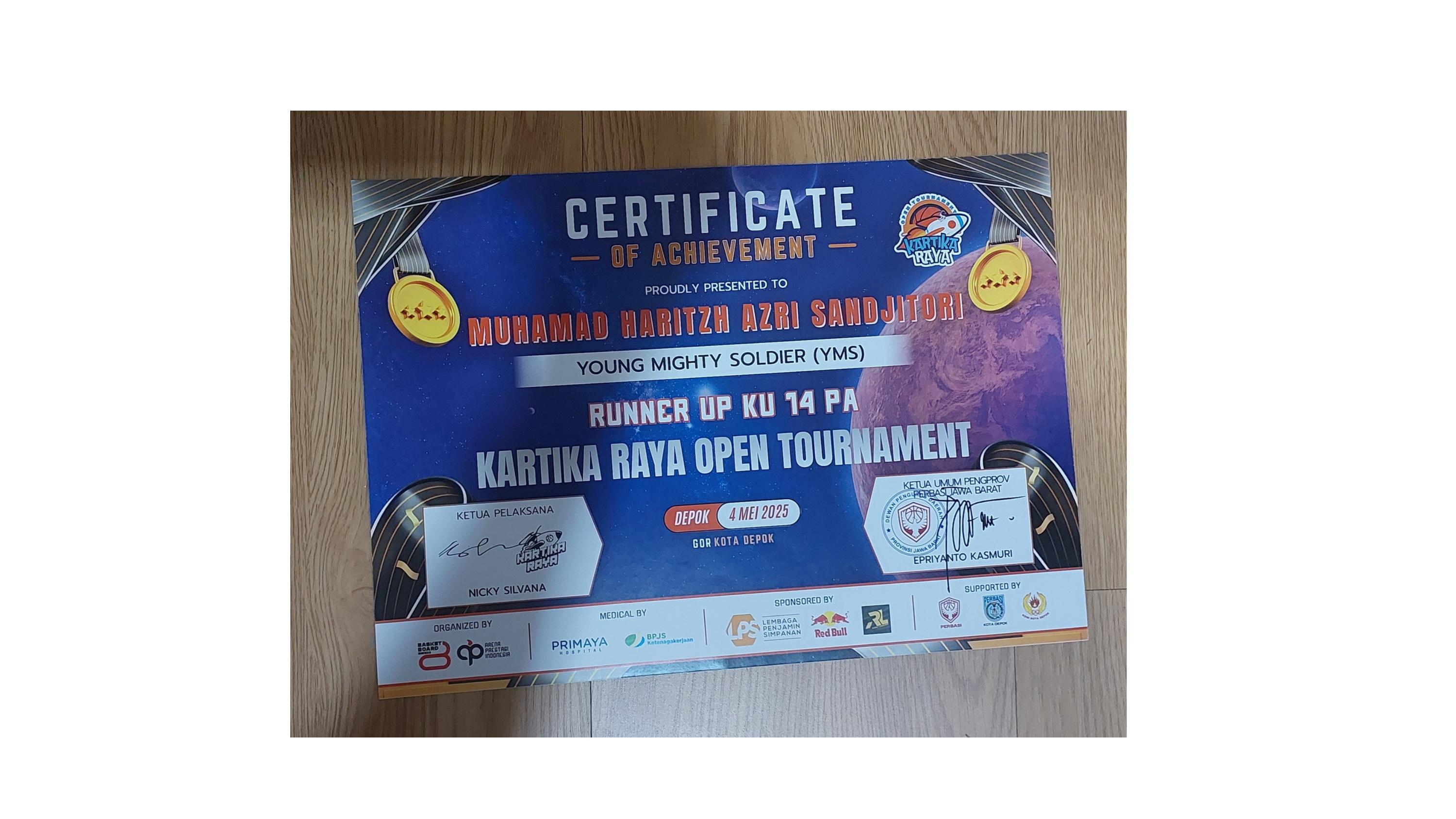 Sertifikat Runner Up Kartika Raya Open Tournament